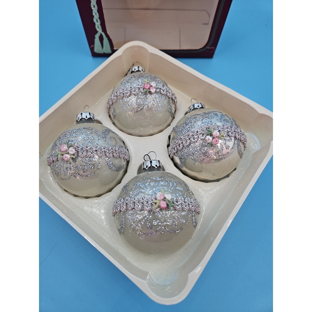 Vintage Christmas by Rauch Glass Ball Ornaments  Set Of 4 With Box
